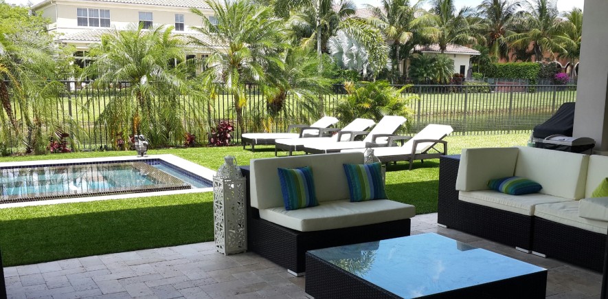 Artificial lawn around a pool